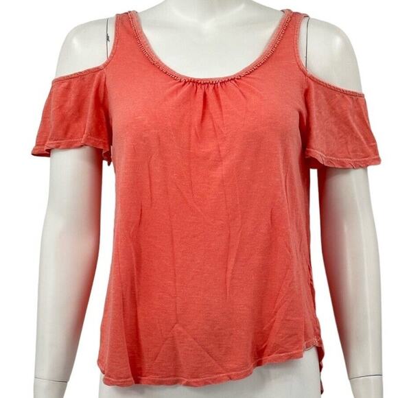 Lucky Brand Top Women Small Cold Shoulder Orange Cotton Modal Beachy Summer Boho - Picture 1 of 9